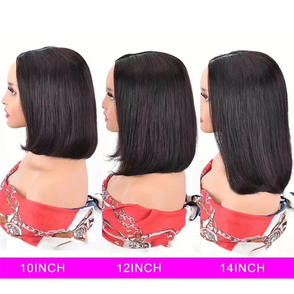 V Part Straight Bob Human Hair Wig Glueless 10-16 Inches No Leave Out V Part Straight Wig Brazilian Remy Hair Natural Color