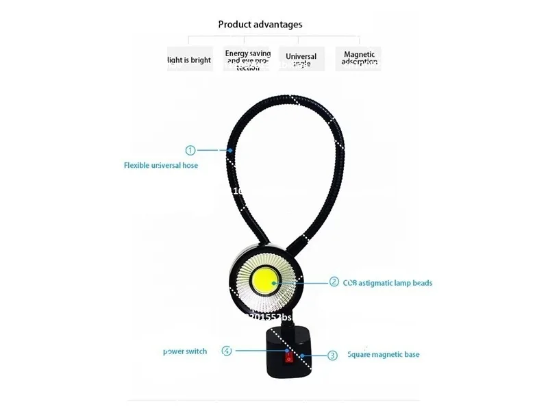 LED Work Light Magnetic Base Flexible Gooseneck Lamp 220V 5W for Lathe Milling Drill Press Industrial Lighting EU Plug