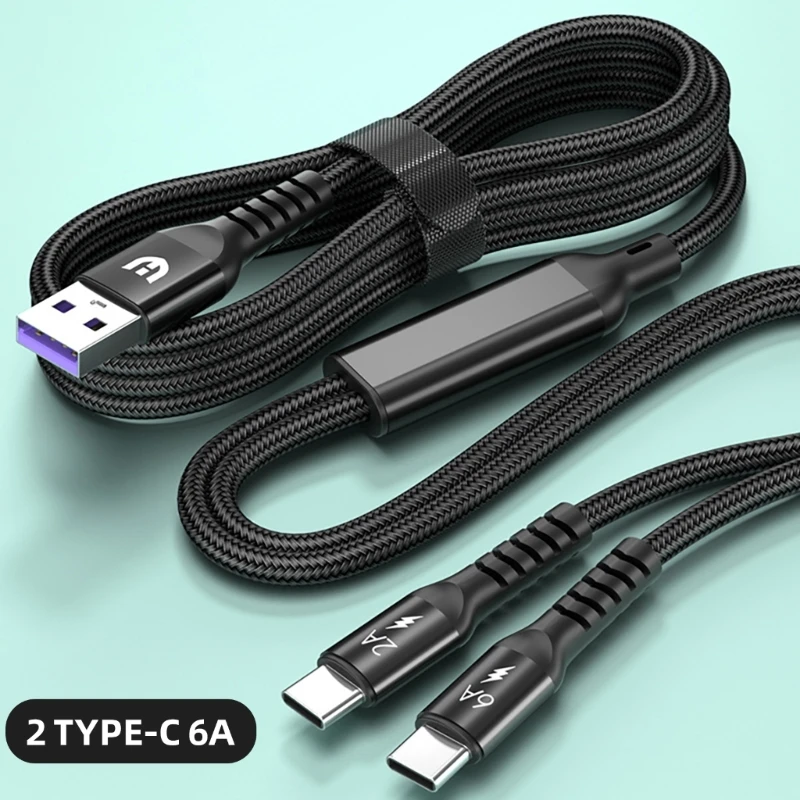 2 in 1 Dual Type C Charging Cable 6A 66W Only Charge Two in one Data Cable Fast Charging Cable for Phones 1.2/1.5/2M