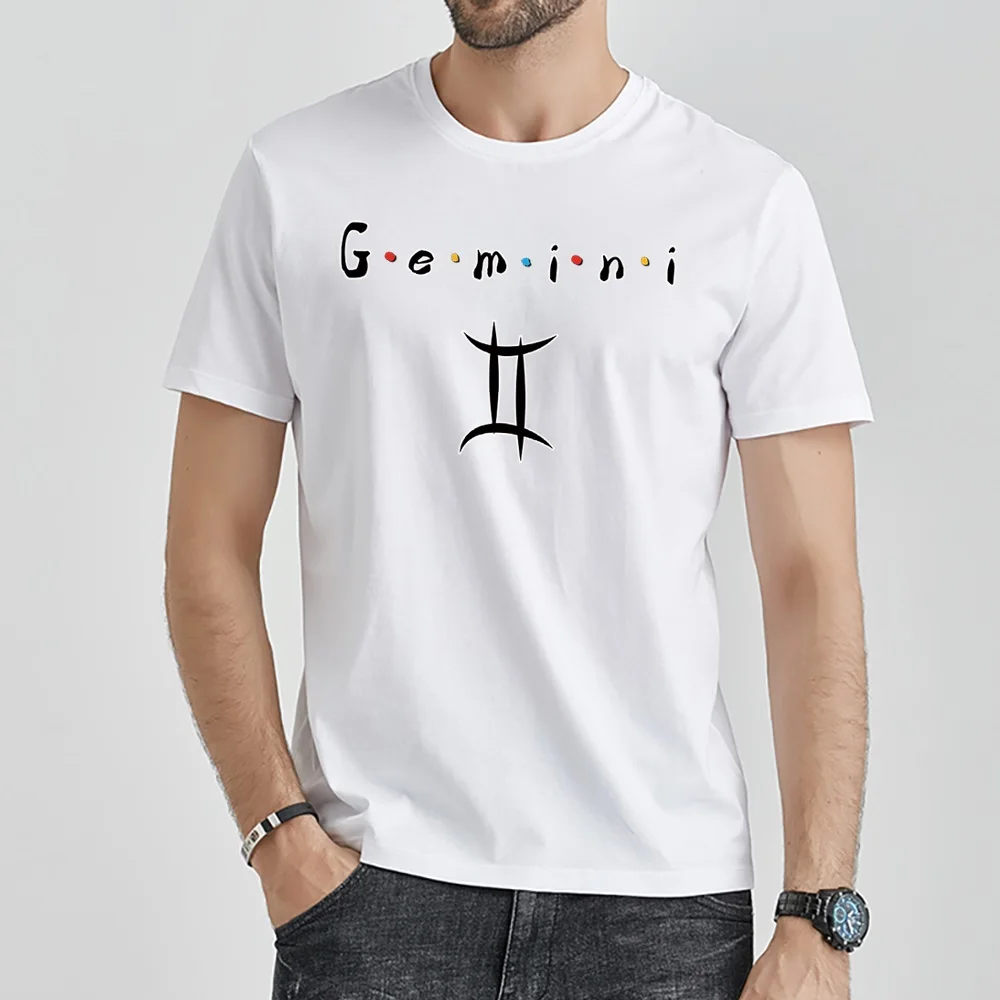 T Shirt Men White Shirts Fashion Round Neck Short Sleeve Constellation Print T-Shirt Summer Tees Casual Top Commuter Streetwear