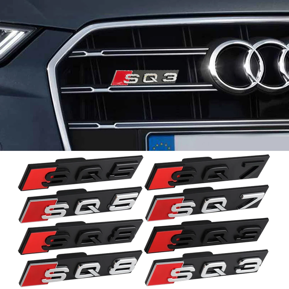 3D ABS SQ3 SQ5 SQ7 SQ8 Logo Car Hood Front Grille Emblem Decoration for Audi RS3 RS4 RS5 RS6 RS7 RS8 S3 S4 S5 S6 S7 S8 W12 V6 V8