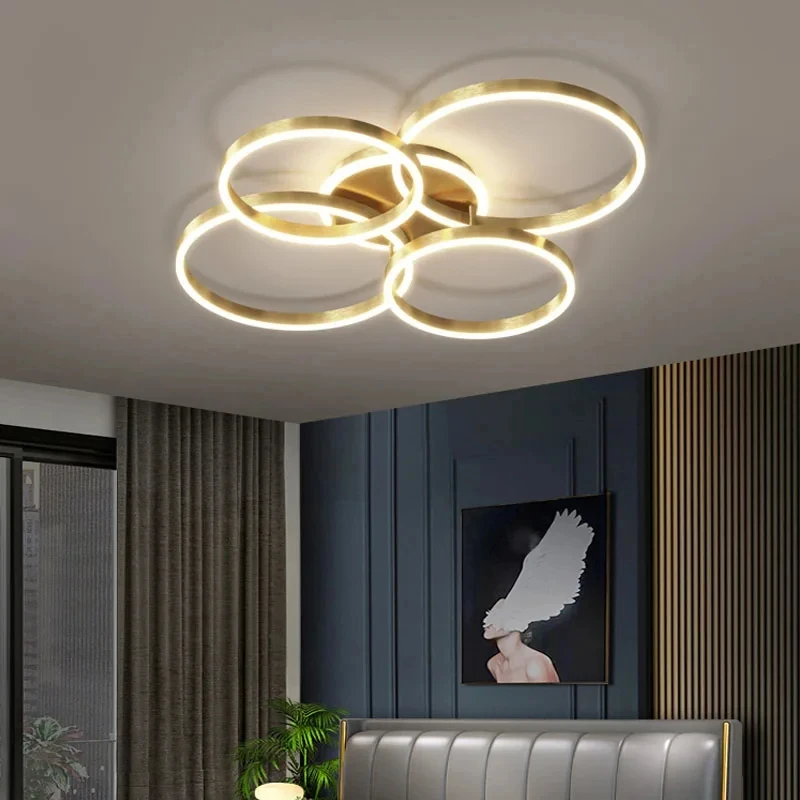 Lampu Gantung Modern LED untuk Interior Ruangan, Lampu Gantung Plafon untuk Ruang Tamu, Ruang Belajar, Kamar Tidur, Cincin Bundar Nordik, Dekorasi Rumah