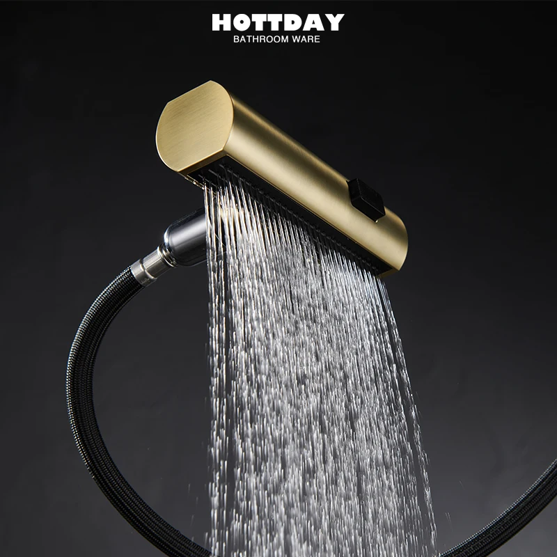 Geborsteld goud Zwart Keukenkranen Trek Rotatie Waterval Streamen Sproeier Hoofd Sink Mixer Geborsteld Nikkel WaterkraanAccessorie