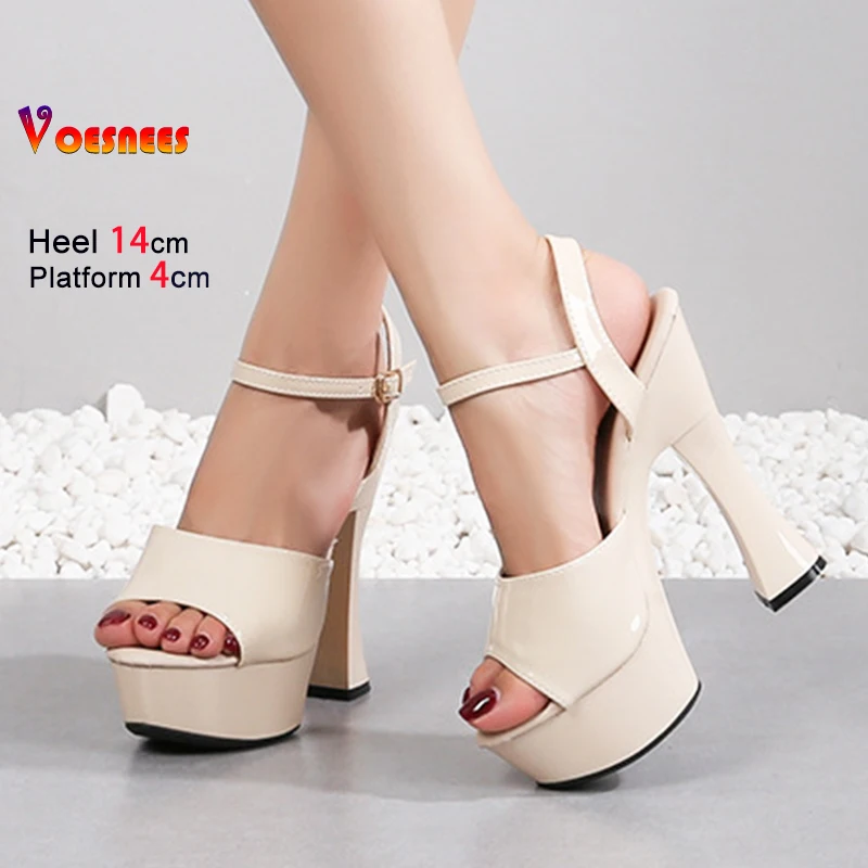 14CM High Heel Summer Model Shoes Women Sandals Simple Buckle Strap Club Party Plus Size 41 42 43 Platform Sandals For Ladies