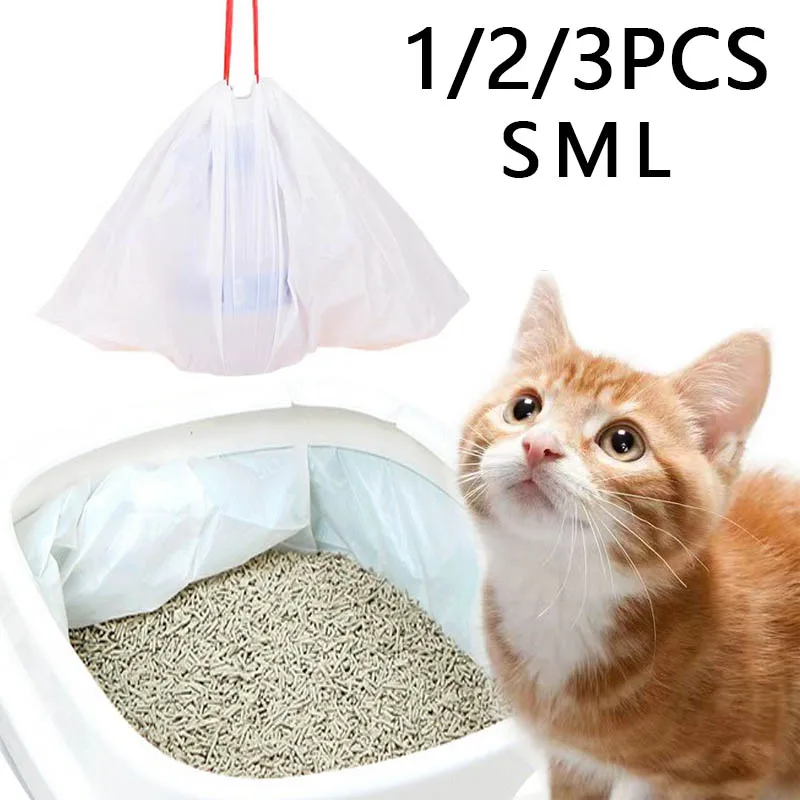 1/2/3Rolls Disposable Cat Litter Bags Disposable Pet Waste Bag with Drawstring Quick Clean Portable Cat Litter Box Liners Bags