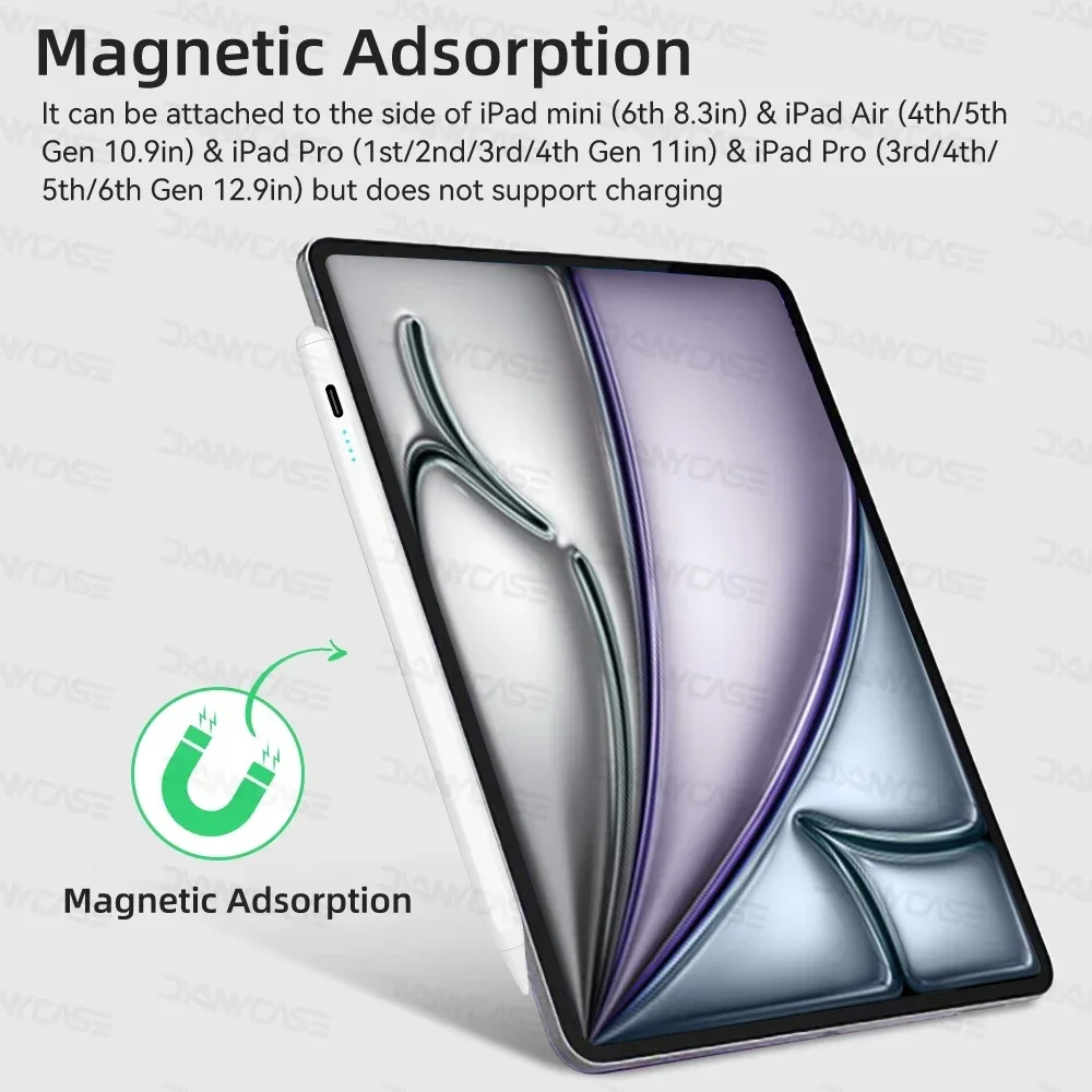 قلم رصاص لجهاز iPad Air M2 2024 مع قلم لوحي قابل لإمالة رفض اليد لجهاز iPad Pro M4 Pro 11/12.9 iPad 5/6/7/8/9/10th Mini 6