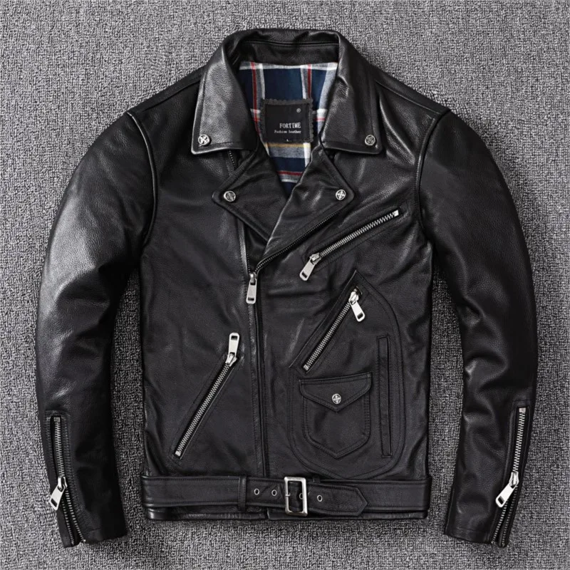 

Leather men's top layer cowhide motorcycle cycling suit short and fashionable coat