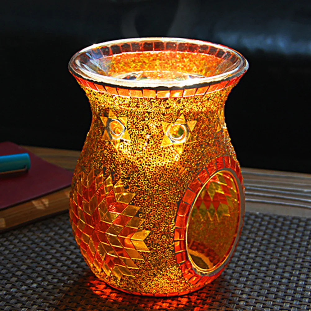 

Mosaic Glass Aromatherapy Oil Burner Retro Style Essential Oil Diffuser Holder for Banquet Wedding Home Decor Warm