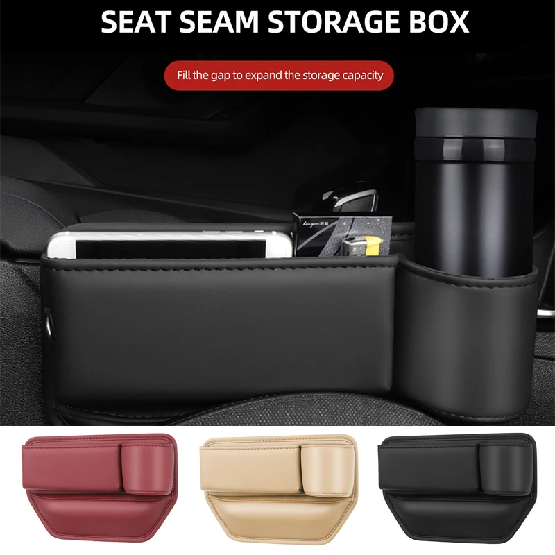 Leather Car Seat Gap Storage Box Universal Multifuntion Auto Center Console Crevice Filler Side Organizer With Phone Cup Holder