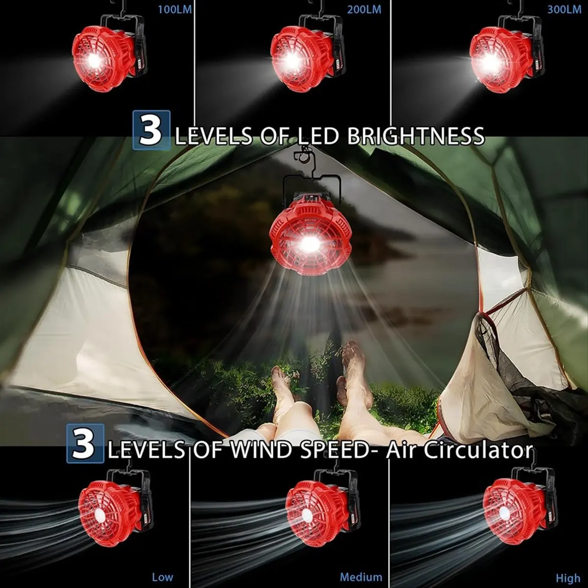 AT16 For Fan Portable Battery Operated,Camping Fan,Portable Fan with Light ,Remote, SB Port,3 Speed for Camping