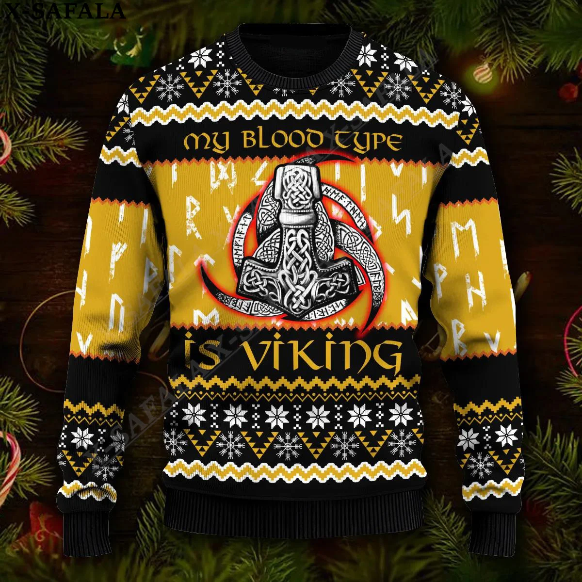 Fa La La Valhalla Viking Tattoo Ugly Christmas Knit Sweaters Funny Gift Jumpers Tops Couple Holiday Party Unisex Casual-7