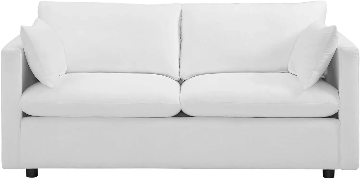 Activate Contemporary Modern Fabric Upholstered Apartment Sofa Couch In White