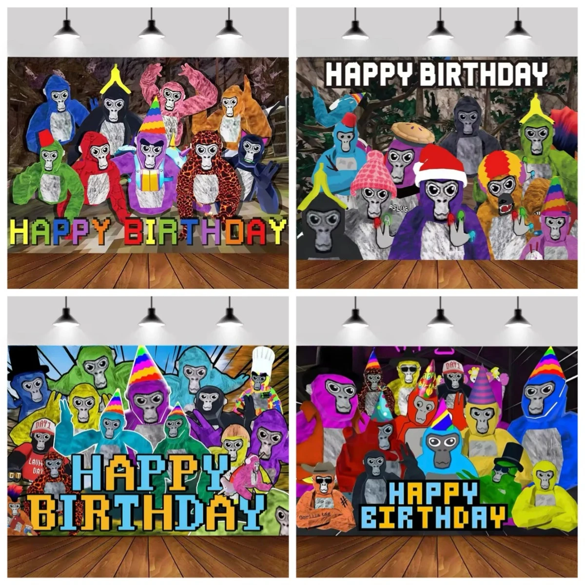 

Cartoon Gorilla Halo Label Birthday Theme Decoration Background, Gorilla Baby Baptism Birthday Party Photography Background