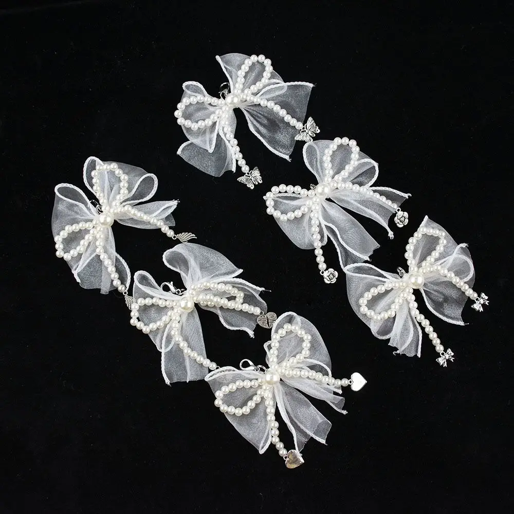 

2Pcs Silk Ribbon Pearl Bowknot Shoe Laces Charms Detachable DIY Sneakers Decorative Shoelaces Charm Accessories Mary Jane Shoes