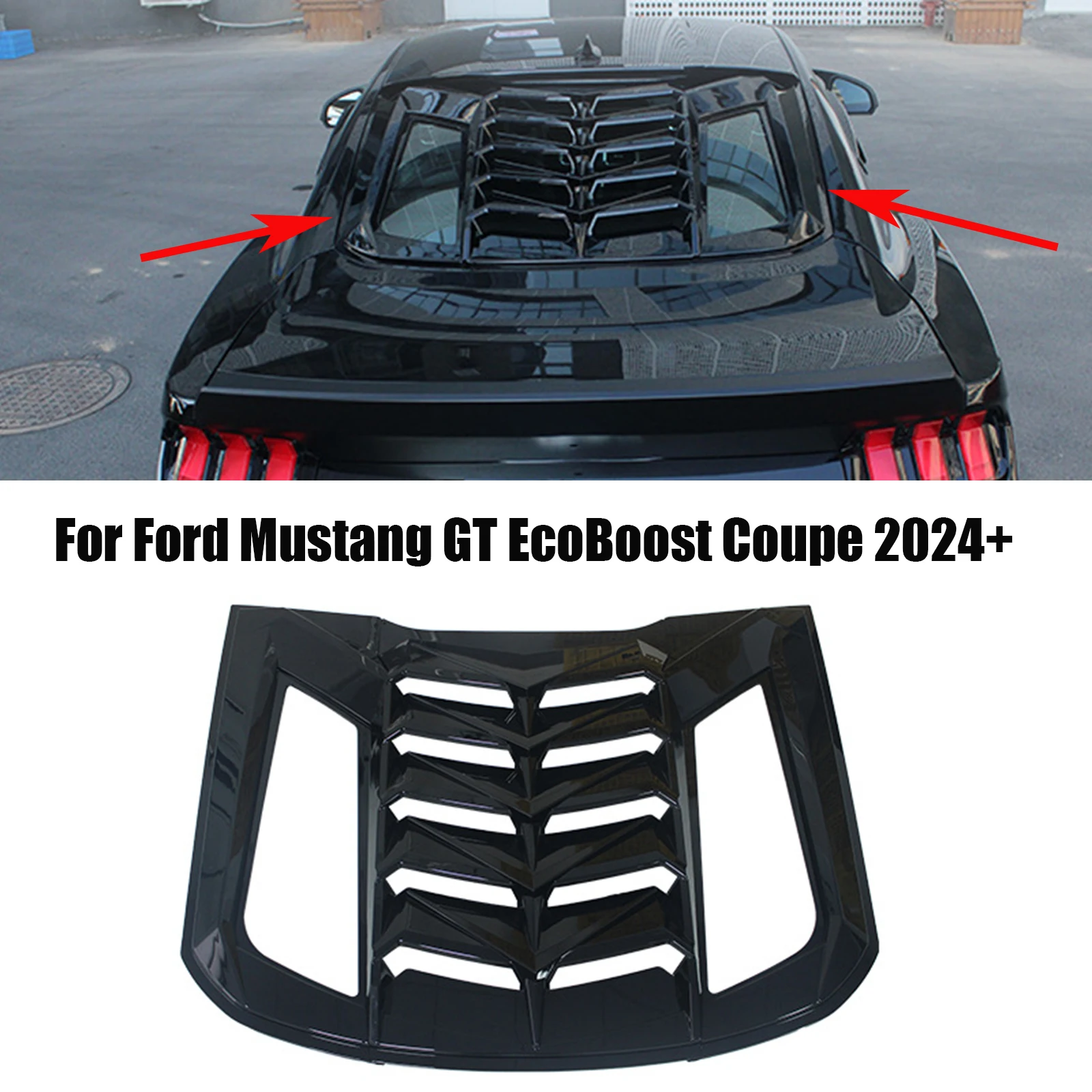 Rear Window Louvers Windshield Scoops Grill Shutter For Ford Mustang GT EcoBoost Coupe 2024 2025 Carbon Fiber Look Matte Black