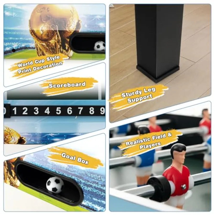 Mesa de pebolim 2 em 1, mesa de jogo de futebol independente com perna removível, alça ergonômica, 2 bolas, adultos, jovens, foo