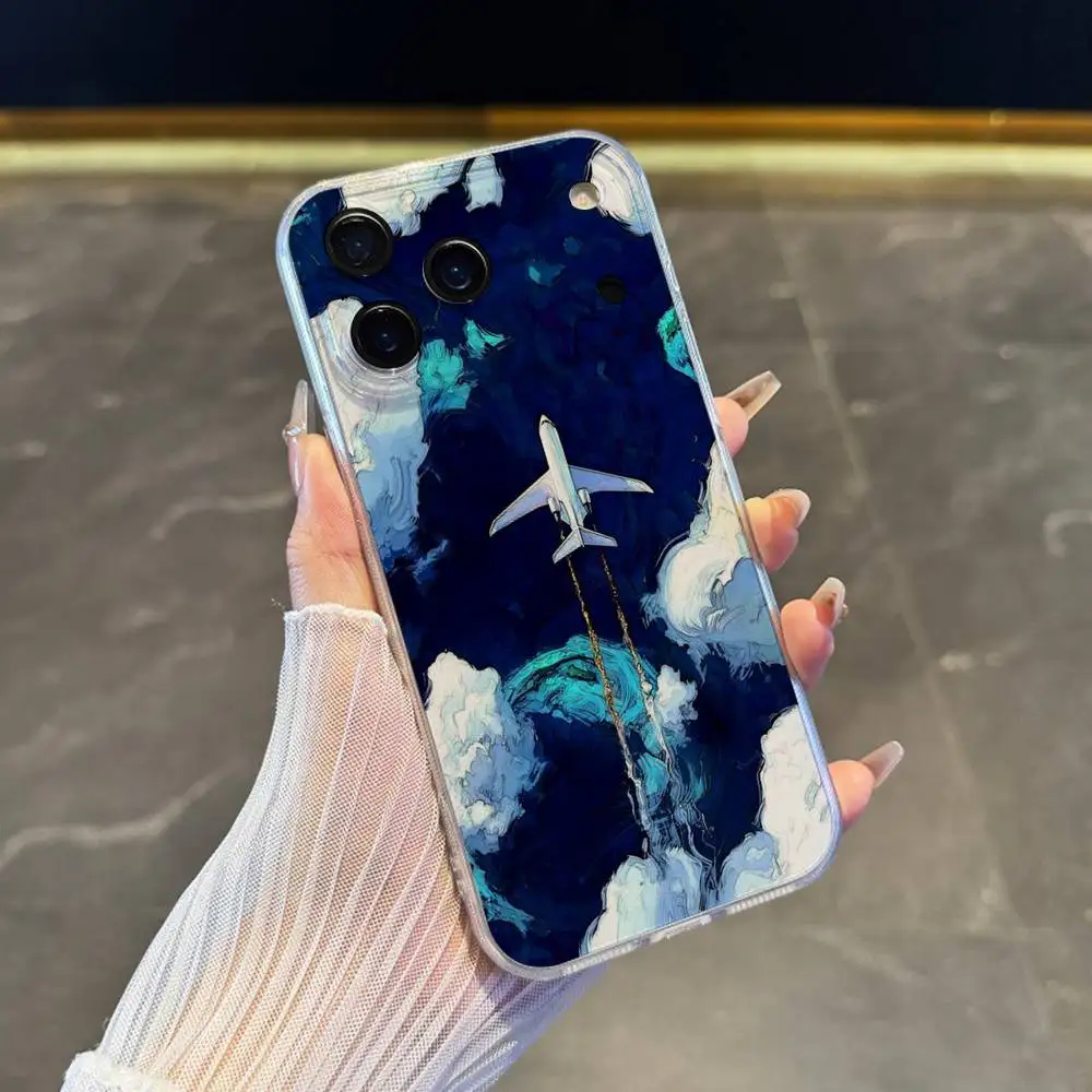 Airplane Plane Phone Case For iPhone 17,16,15,14,13,12,11 Pro,Max,Plus,X,XS,XR,SE4,E Mini Transparent Soft Cover