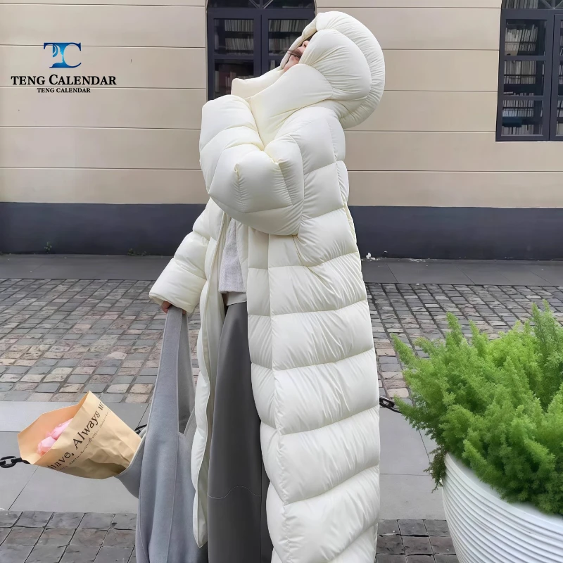 Jaqueta Octopus Hat Cloud Puff, popular ultraleve e grossa até o tornozelo 90 jaqueta de penas de ganso branco, novo modelo feminino 2025