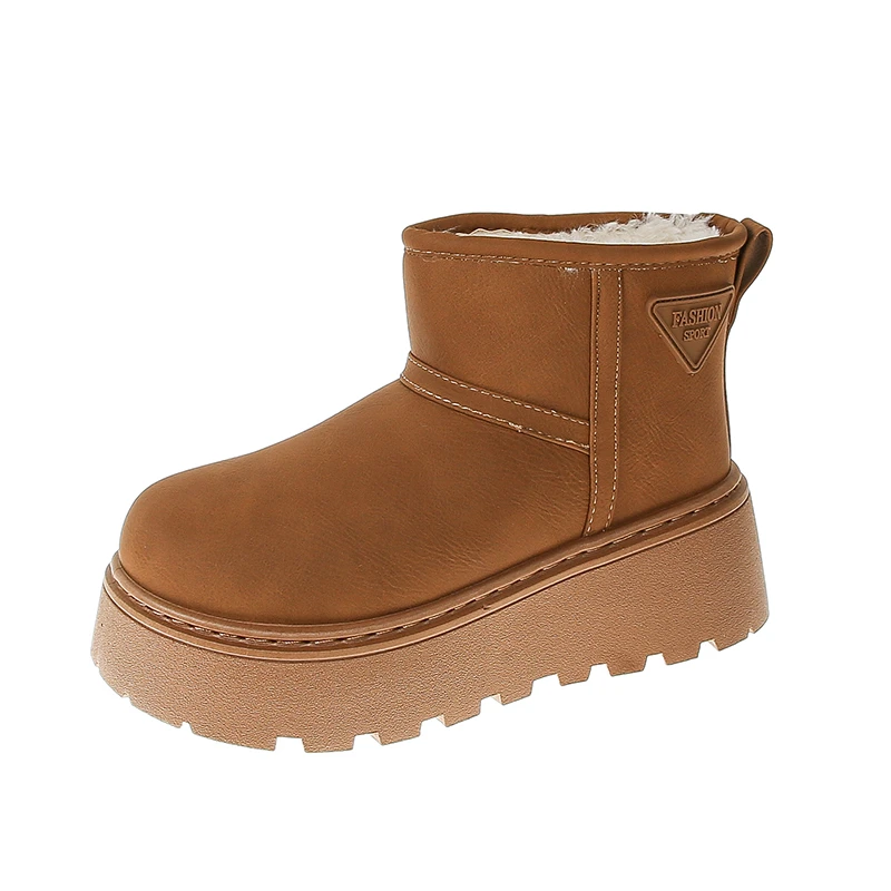 

Women's Platform Snow Boots Faux Leather Warm Fleece Lined Thick-soled Boots Wool Warmer Ladies Comfortable Winter Ankle Boots