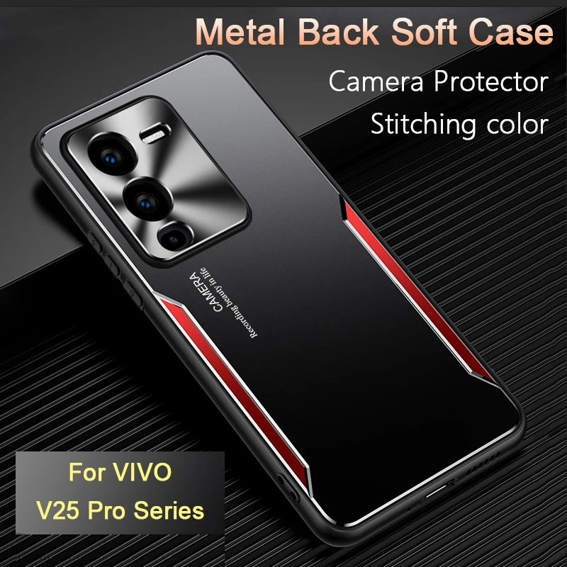 

For VIVO V25 Pro Mecha Matte Metal Back Phone Case Hit Stitching Color Anti-Scratch Hard PC Cover Camera Protector Shell Funda