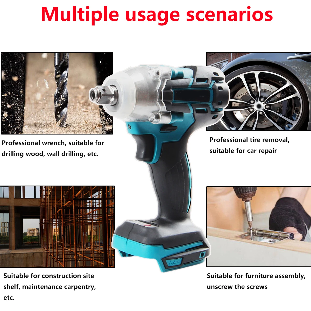 Electric Impact Wrench Cordless wrench Electric screwdriver 1/2 Inch Makita 18V Battery Screwdriver Power Tools