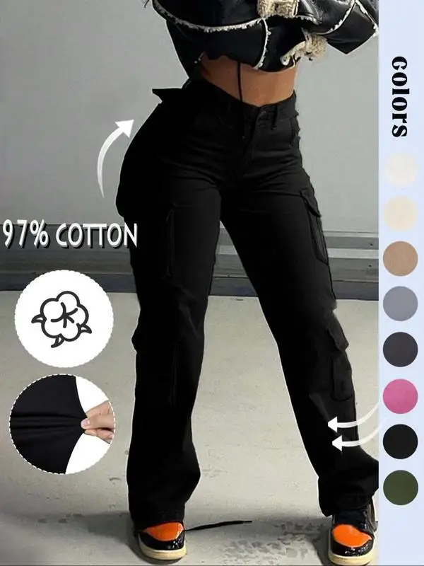 캐주얼 여성 작업복 바지 멀티 포켓 전술 크로스보더 신상 미국 레트로 디자인 롱 팬츠