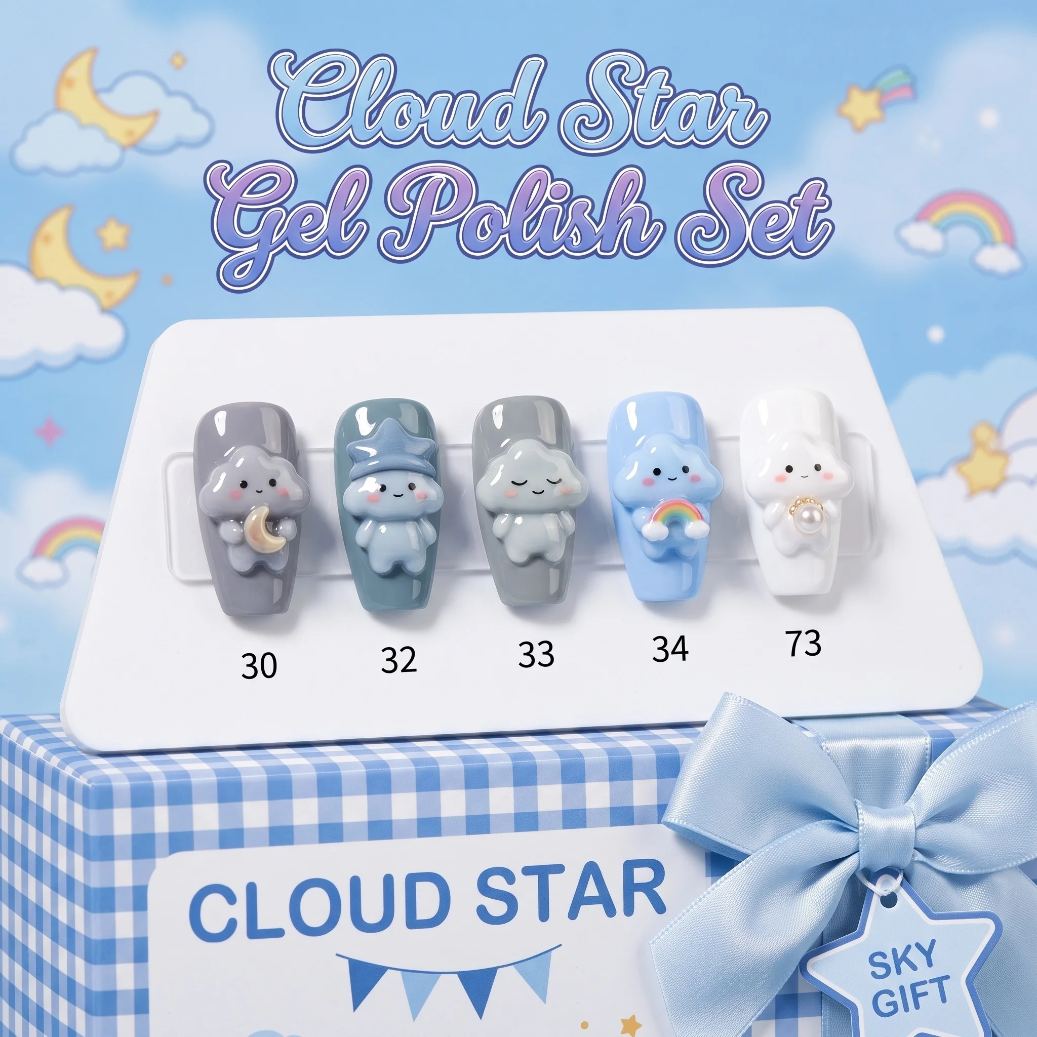Hassleless 5Pcs Matte Blue-Gray Solid Color Nail Polish Gel Set, Nail Gel Set, Nail Art Contouring Salon Long-Lasting Type for Women.