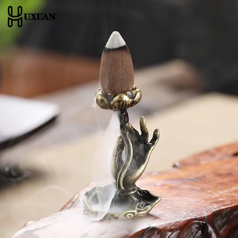 Alloy Backflow Incense Burner Mini Bergamot Lotus Waterfall Incense Sticks Holder Incense Cone Stand For Home Office Decor