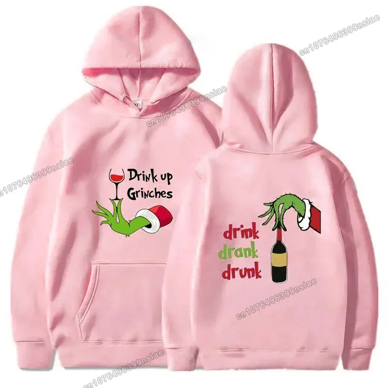 Winter Cotton Fleece Hoodie Merry Christmas Green Hairy Grinch Print Graphic Sweatshirt Party Warm High Quality Men Women Clothe