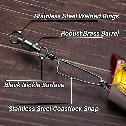 Imagen 2 del producto FishTrip-rodamiento de bolas giratorio de pesca, cierre de Costa de acero inoxidable, resistente a la corrosión, revestimiento de níquel negro