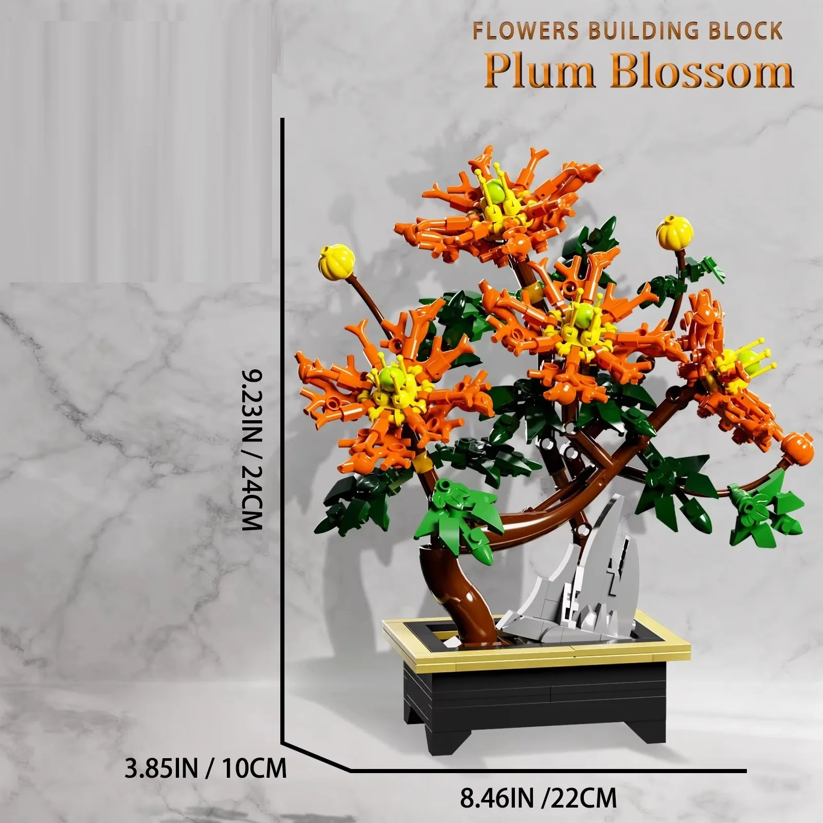 Plum blossom, bird of paradise, hibiscus mutabilis, dragon claw chrysanthemum, assembled building blocks toy ornaments view 5