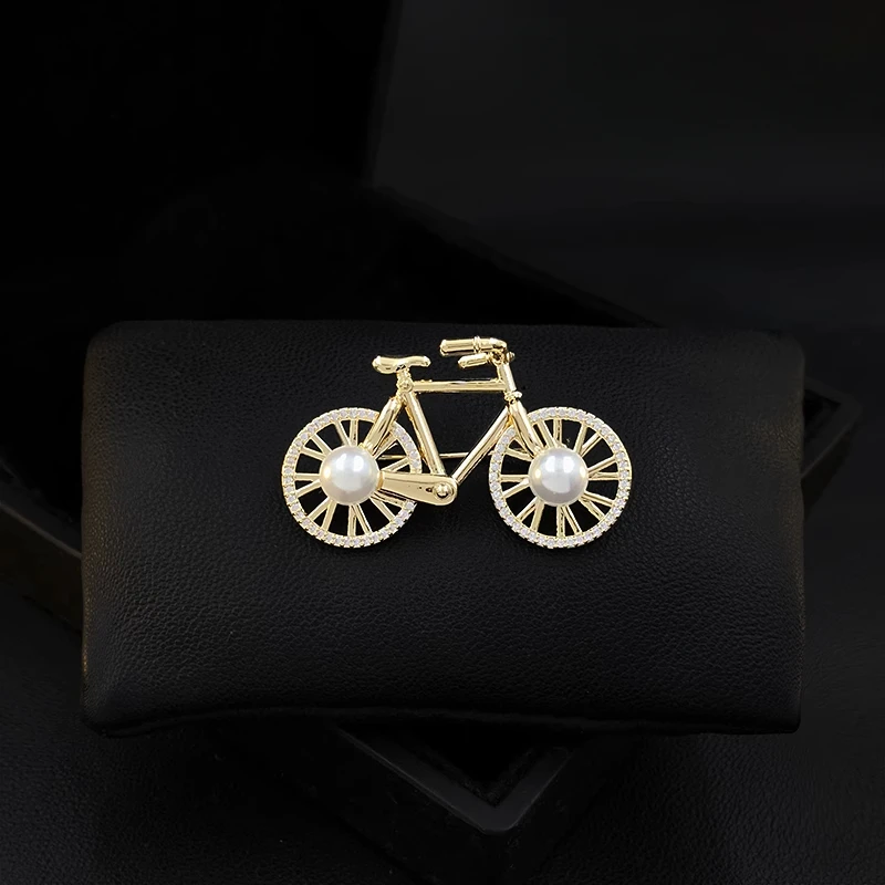 

Cartoon Bicycle Suit Brooch Women's High-End Lapel Pin Accessories Graduation Gift Cardigan Fixed Clothes Pearl Jewelry 5031