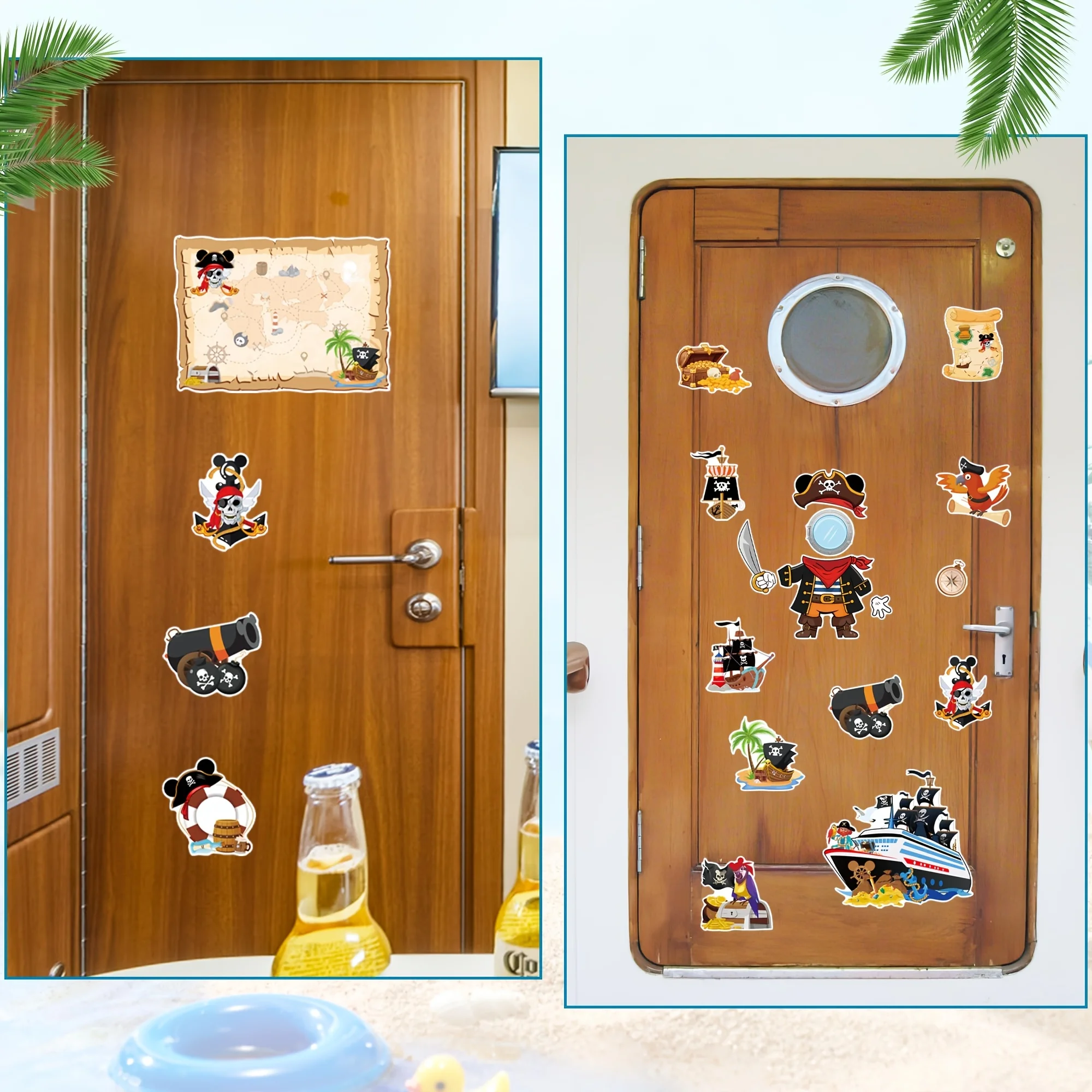 18 Piratenkapitäne verkleiden sich als Seefahrtschiff-Türmagnete im Segelthema | Piraten-Thema, mit 3 Stiften, PVC-Material – Detail 4