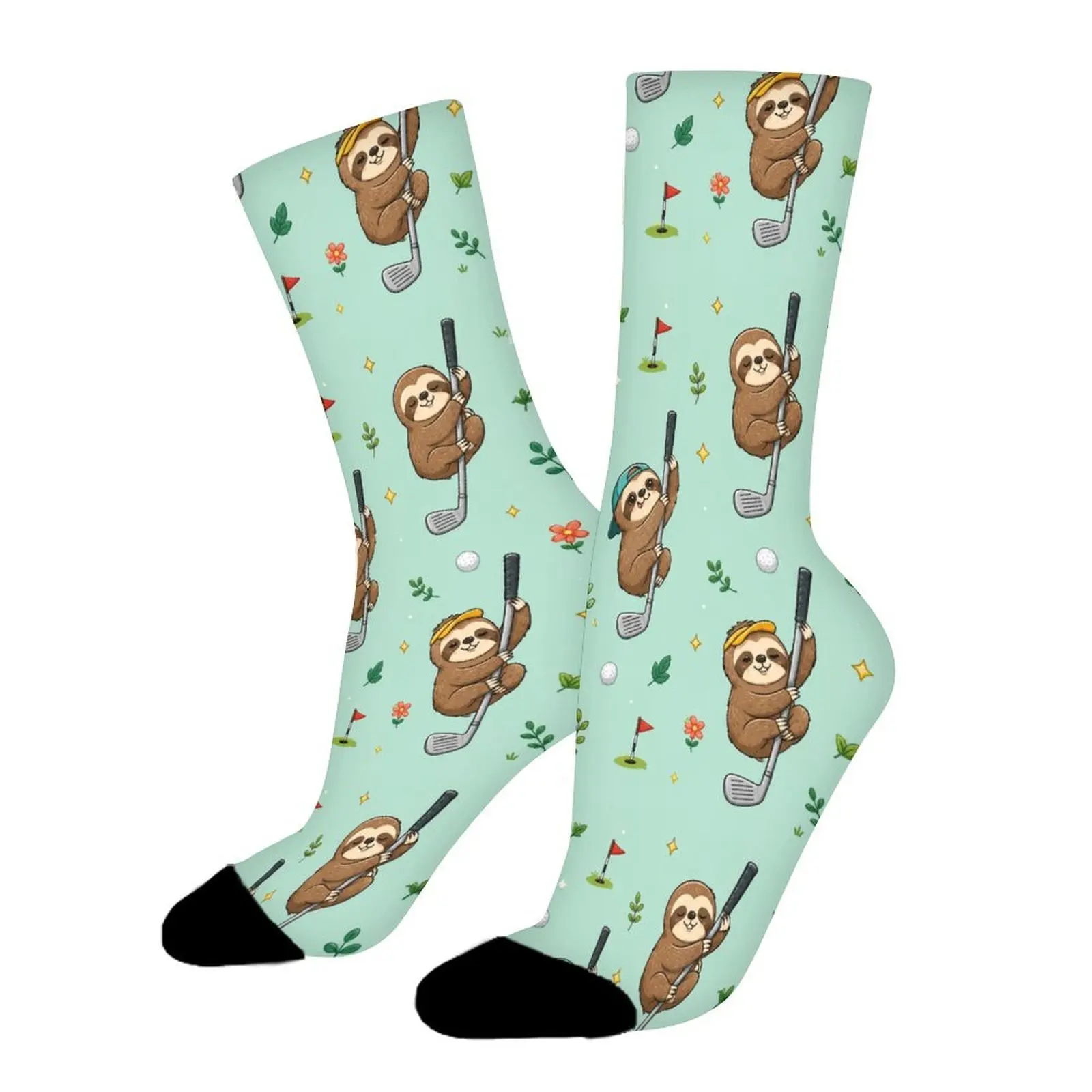 Funny Sloth Golf Novelty Crew Socks for Women Men Casual Sports Socks