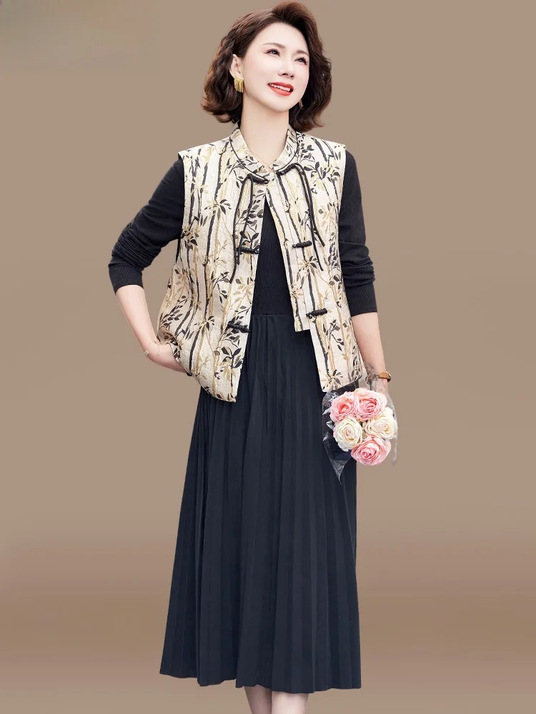 

New Chinese Sle Spring Faionable Outerwear Set Women's Dr Ensemble ly Friendly Two-Piece Floral Print Gown