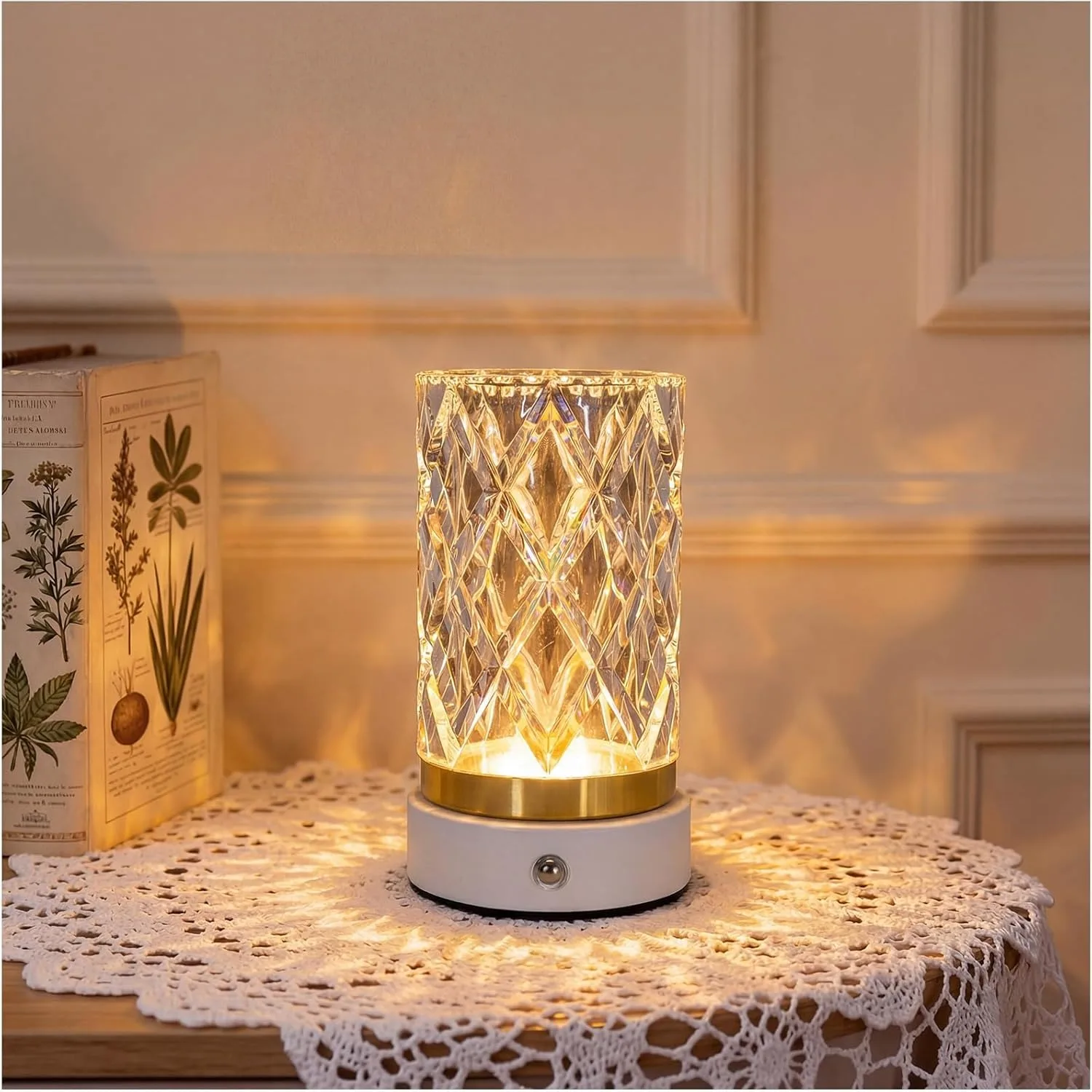 

Crystal Table Lamp Portable LED Bedside Lamp Touch Control 3 Color Modes Dimmable USB Rechargeable Night Light Water Cup Design for Bedroom Living Room Home Decor