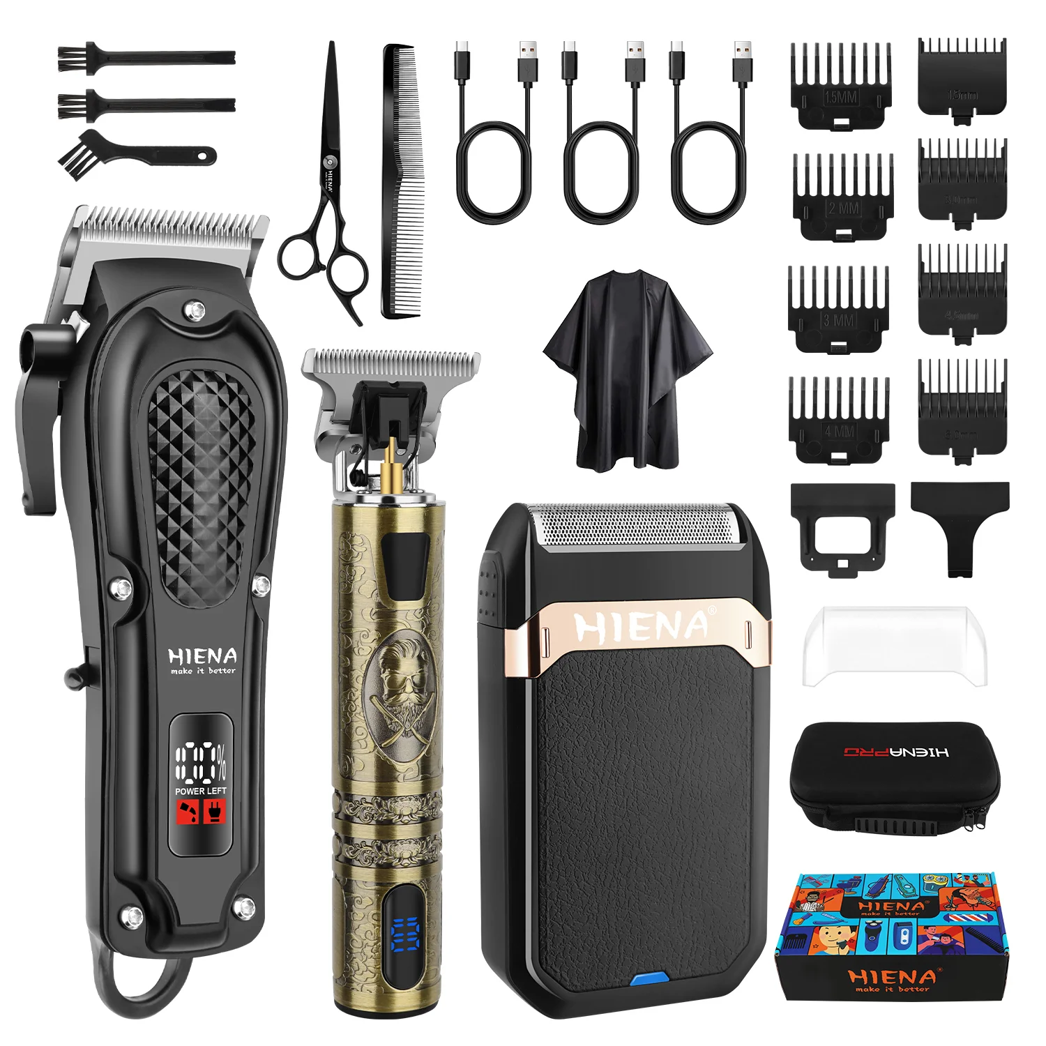 

Professional Hair Clippers for Men Cordless Hair Clipper for Hair Cutting Kit 3-in-1 LED Haircut Set with Foil Shaver USB Barber