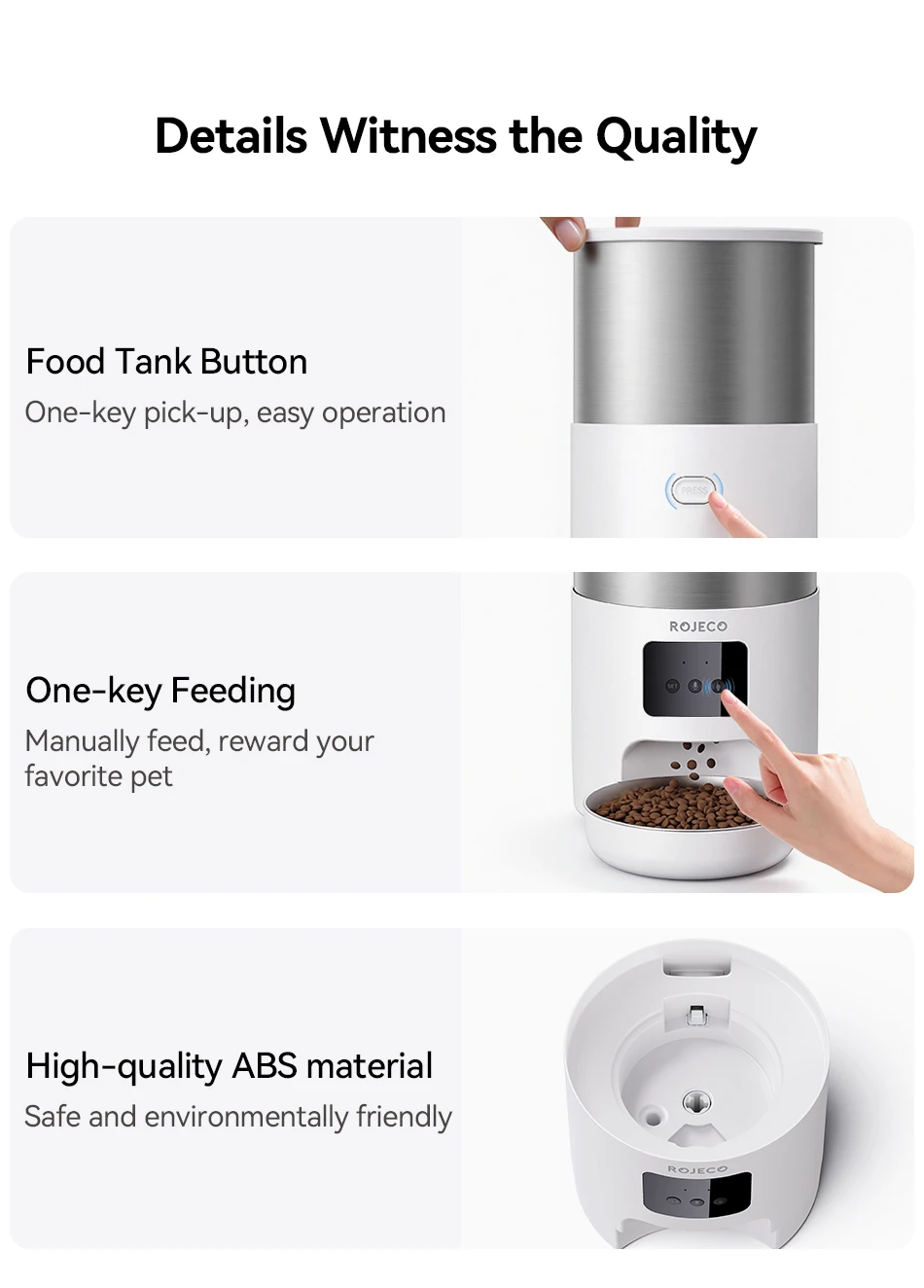ROJECO 4,5 l automatischer Katzenfutterspender aus Edelstahl, WiFi-App, Fernbedienung, Sprachaufzeichnung, intelligenter Hundefutterspender, Heimtierbedarf – Detail 14