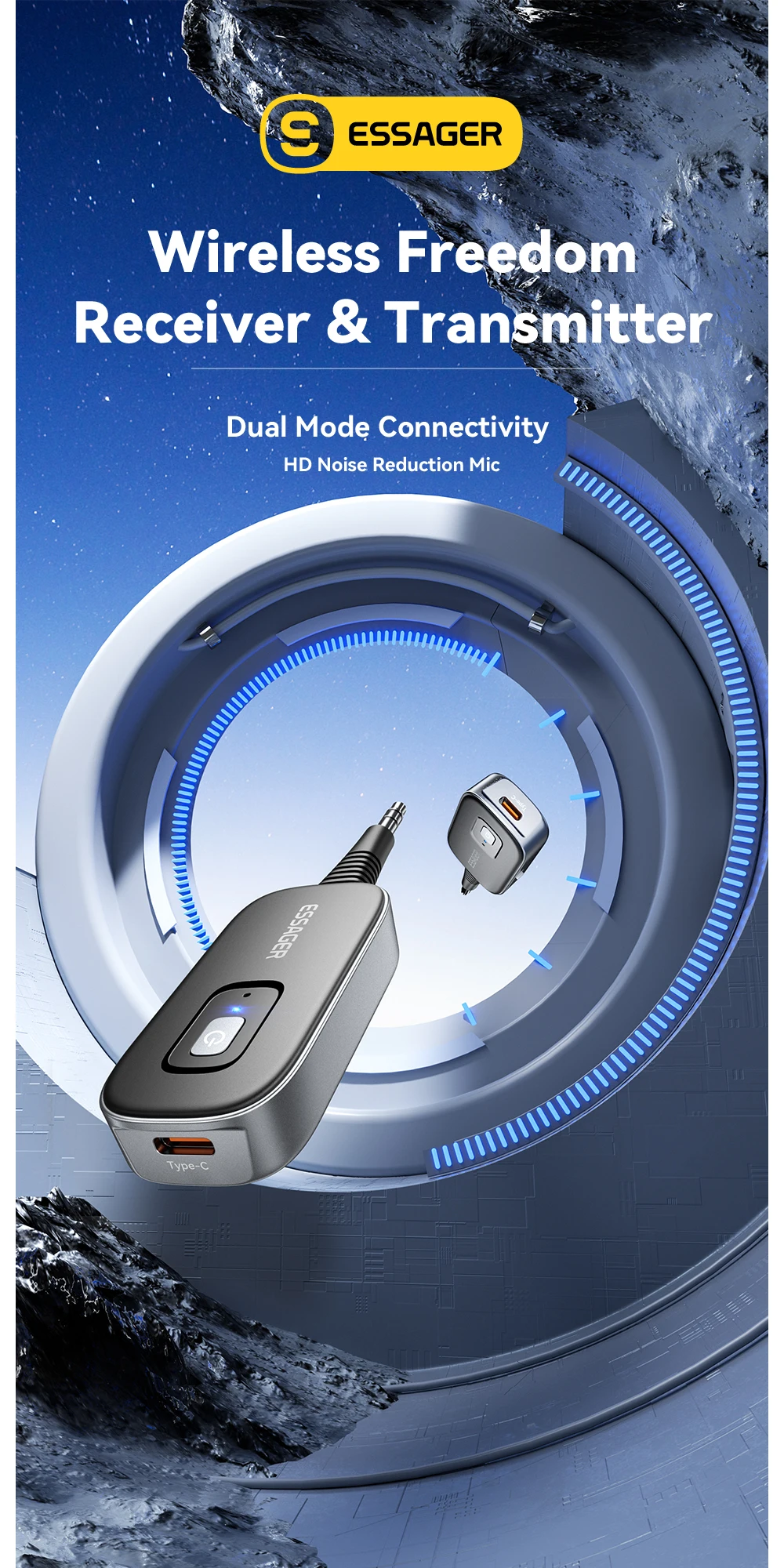 Essager 2-in-1 Bluetooth Audio Receiver Sender Wireless Bluetooth 5.1 3,5 mm AUX Audio Adapter Stereo für Kopfhörer TV Auto – Detail 2