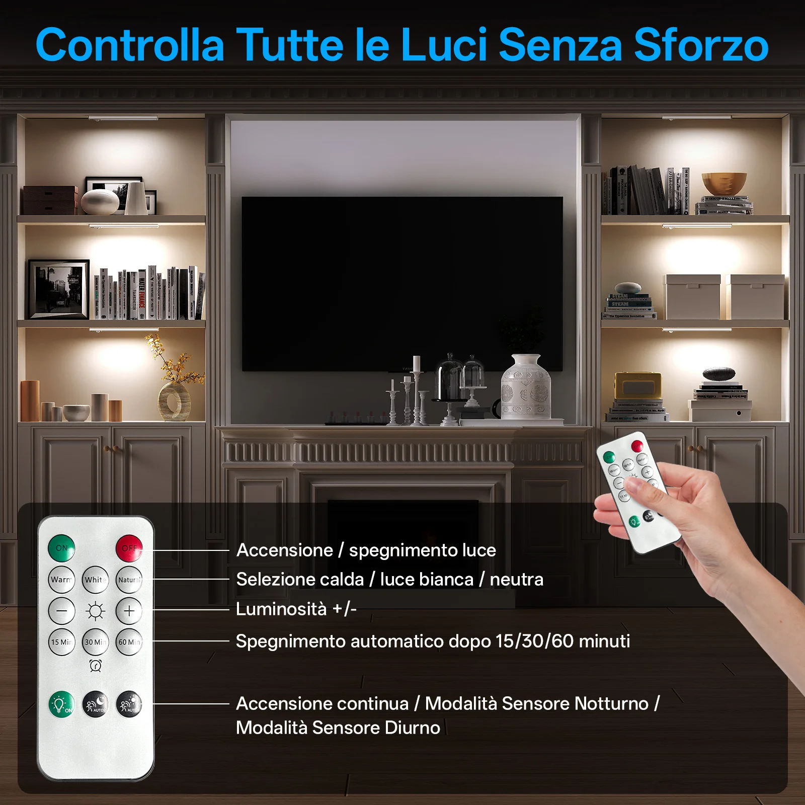 Immagine 8: PZSUNLY Luce LED Wireless Sottopensile, Lampada Notturna Dimmerabile con Sensore di Movimento Ricaricabile Type-C per Cucina, Armadio, Comodino, Scale, Illuminazione Interna, Regalo