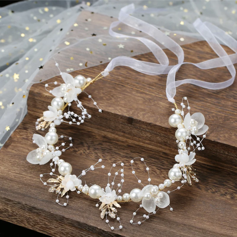 Diademas de perlas para mujeres y niñas, diademas de boda, Tiaras de flores blancas, tocado de moda coreana, joyería para el cabello