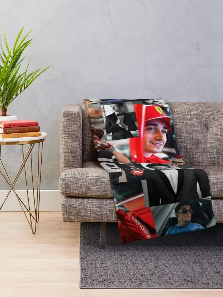 Charles Leclerc Monacan motorsports racing driver Collage Throw Blanket Furry Plaid on the sofa Fluffy Shaggy Blankets