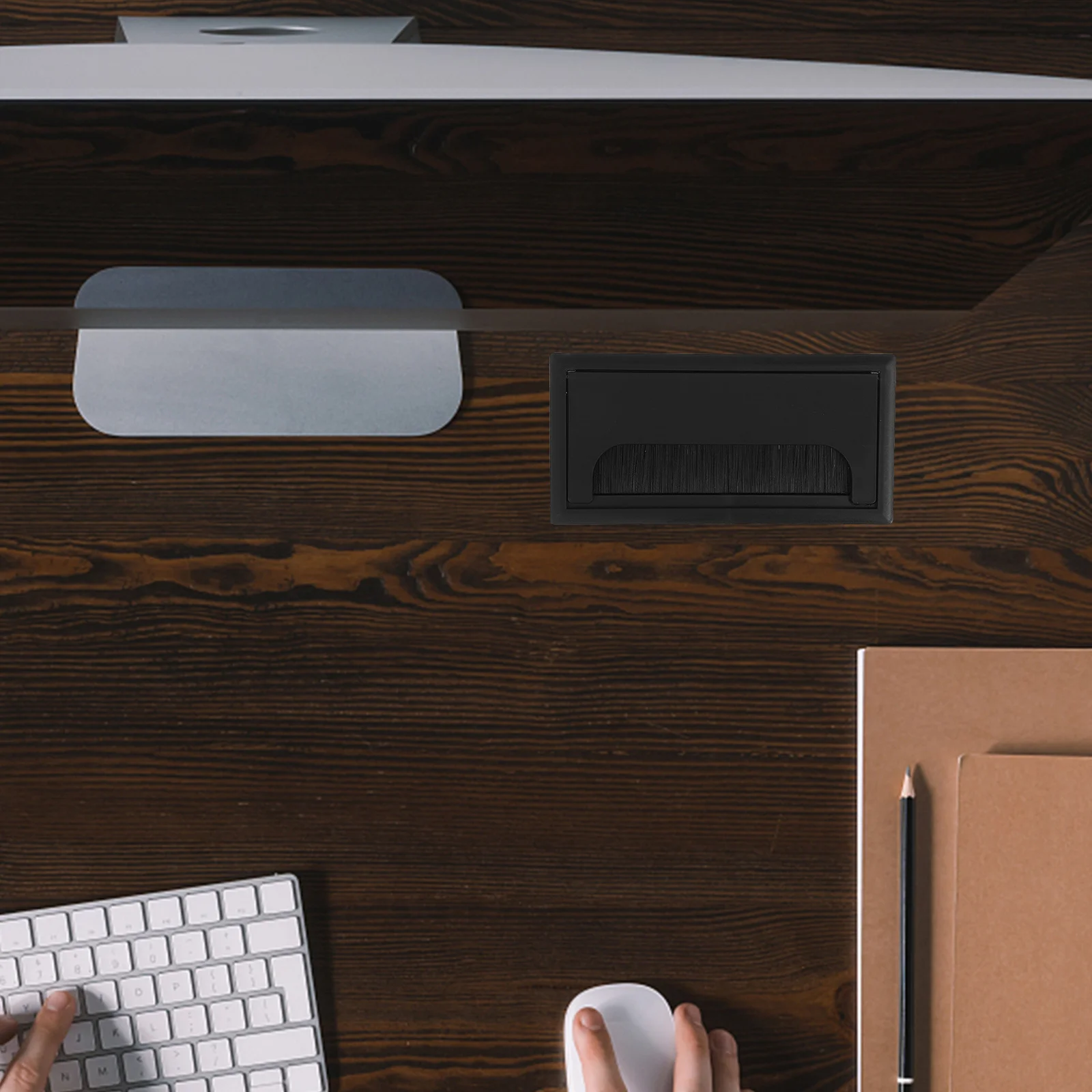 4 pçs de plástico preto mesa grommet caixa escova cabo buraco capa escritório fio gestão poeira livre espaço trabalho mesa fio buraco capa