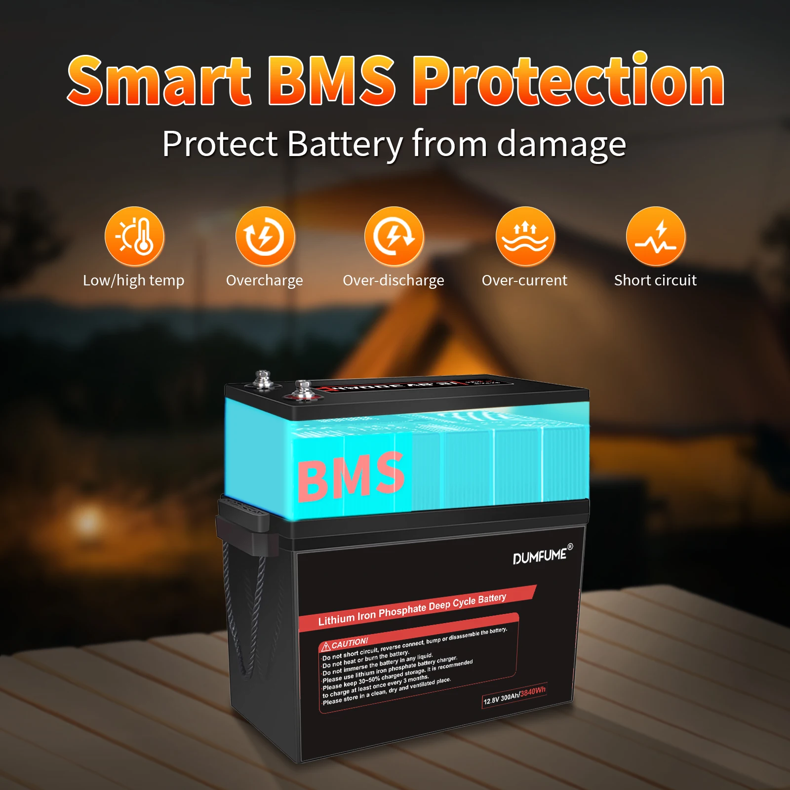 بطارية Dumfume 12 فولت 300 أمبير LiFePO4 مع مخرج 200 أمبير BMS 3840 وات مثالية لتخزين الطاقة الشمسية طاقة احتياطية منزلية RV #3