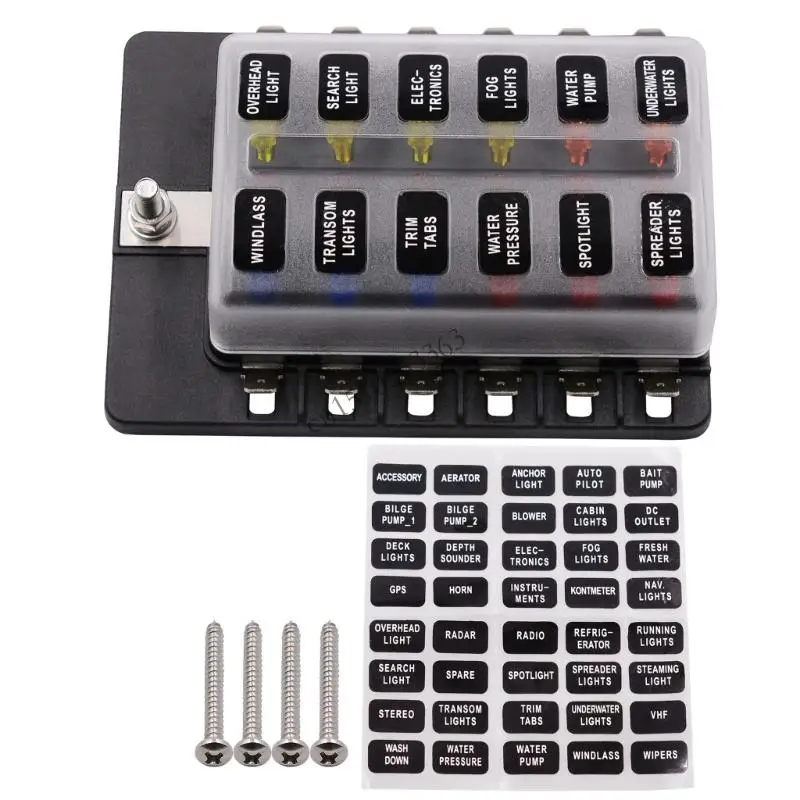 

12 Position Automotive Fuses Box Flame Retardant PBT Material 12 Way Marine Grade Fuses Block for Vehicles & Boats 090E