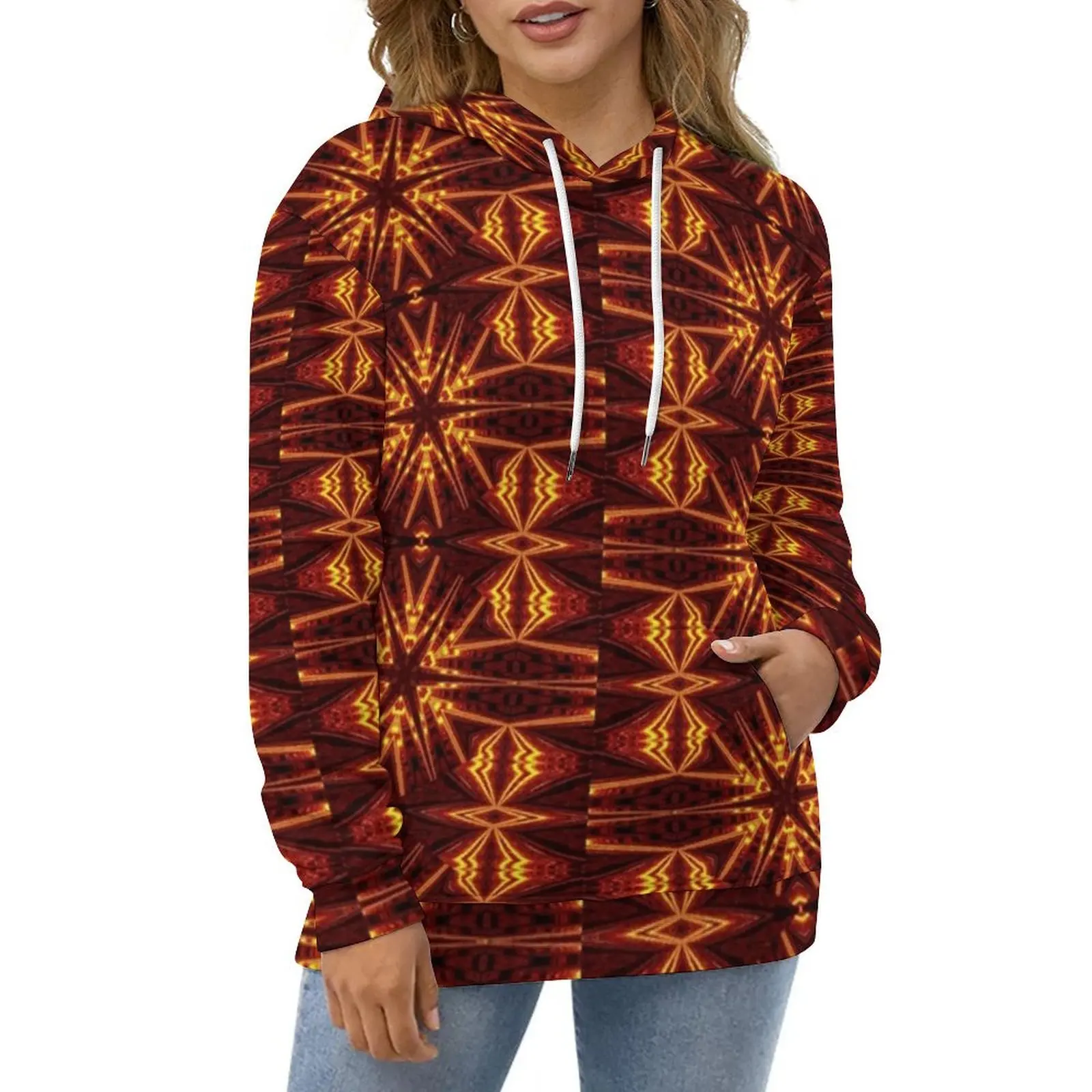 Aztec Sun Fire Hoodies Retro Print Classic Oversize Hoodie Woman Long Sleeve Pretty Printed Casual Sweatshirts