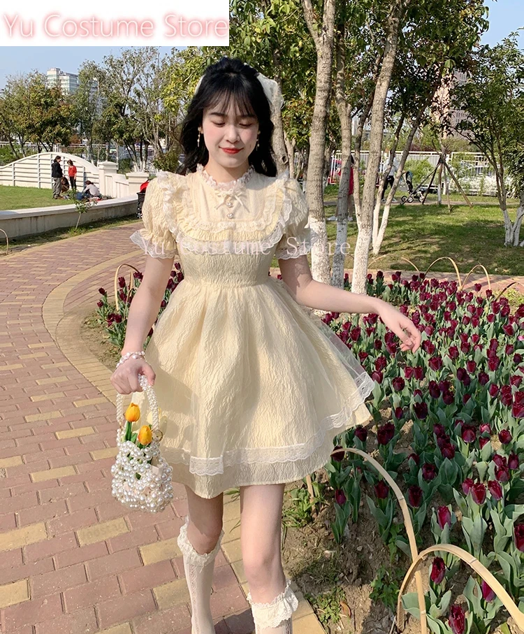 

Yu StoreSummer Sweet Lolita Princess Dress Women Elegant Chic Puff SleevLace Ruffles Kawaii Mini Dresses Korean Girly Vestidos