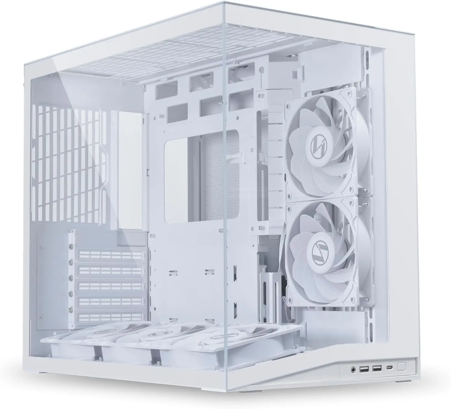 

Compact ATX Mid-Tower Airflow Computer Case with Panoramic View, 5 Reverse Blade Fans, Cable Management - White