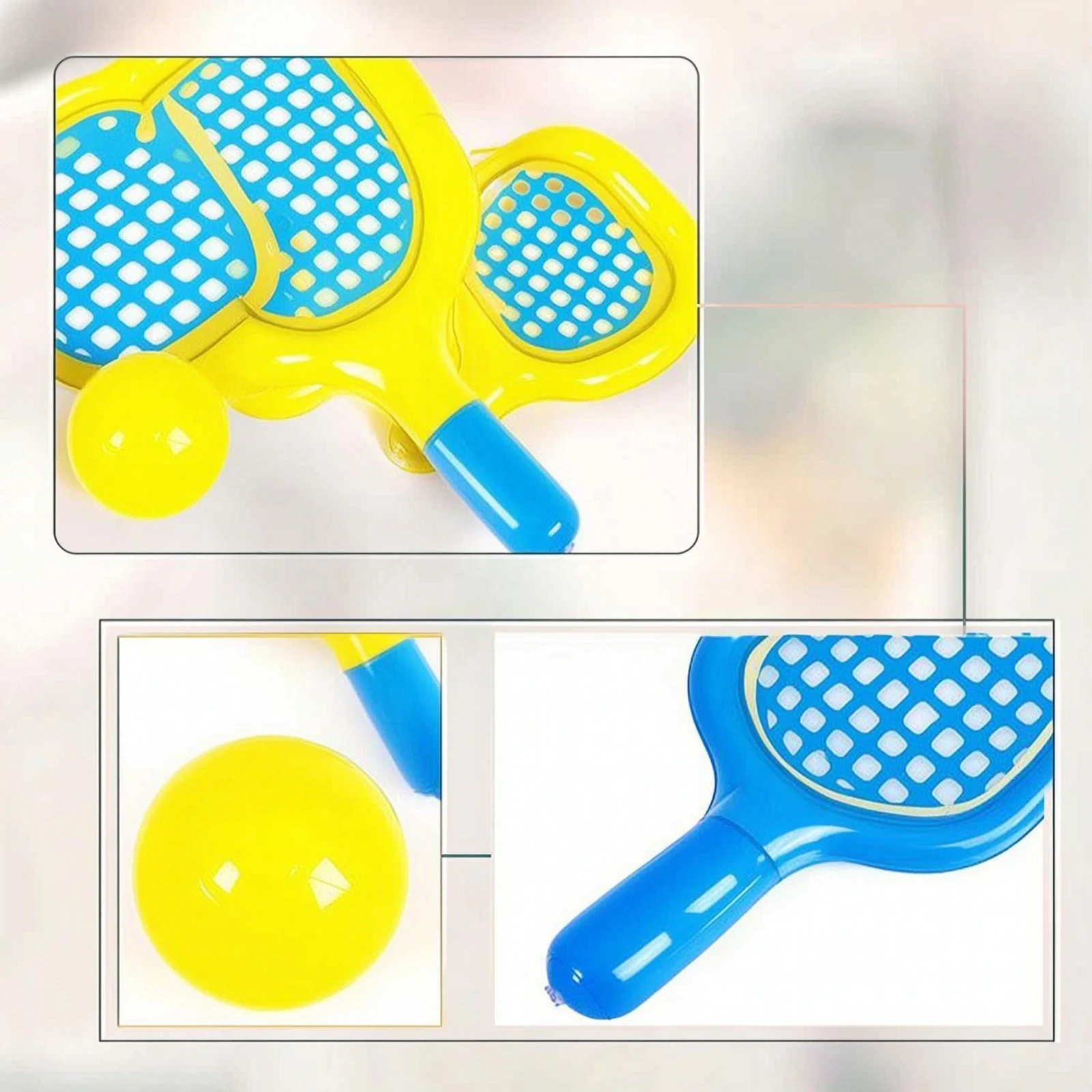 2 Pieces Inflatable Tennis Racket with Ball Lightweight Tennis Racket with Balls Sports Toy Portable Soft for Toddlers, Beach