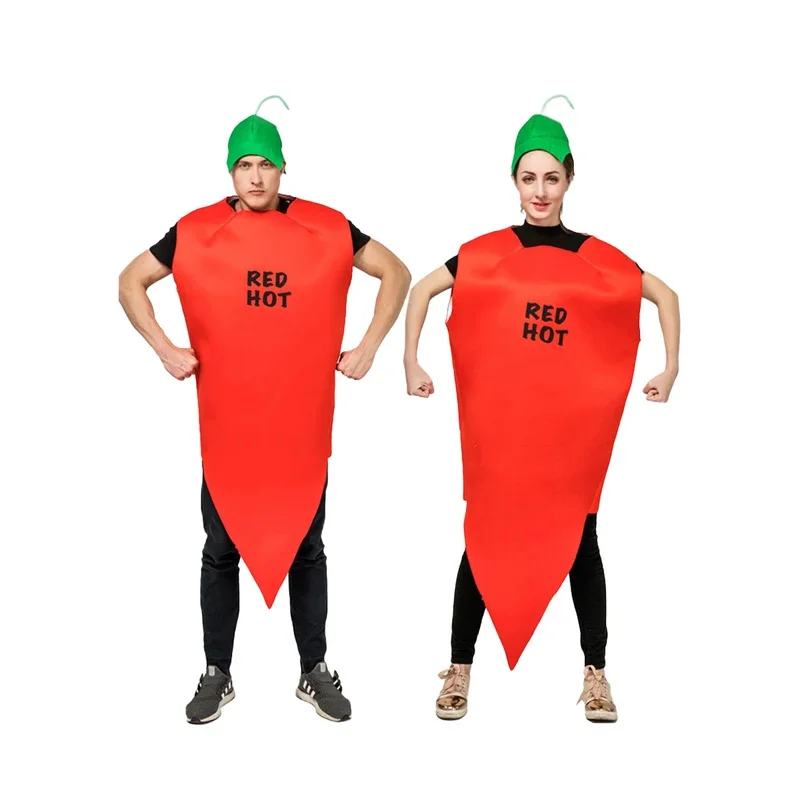 

Adult couple style Funny cosplay red chili jumpsuit with hat parody stage role-playing outfit Halloween carnival costume
